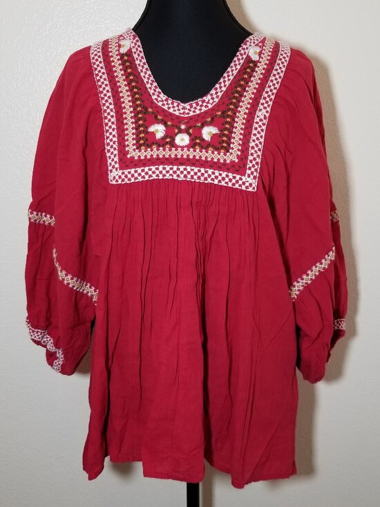 Max Studio Tops - Max Studio Womens Small Red Embroidered Blouse Peasant Boho Hippie Earthy Gypsy